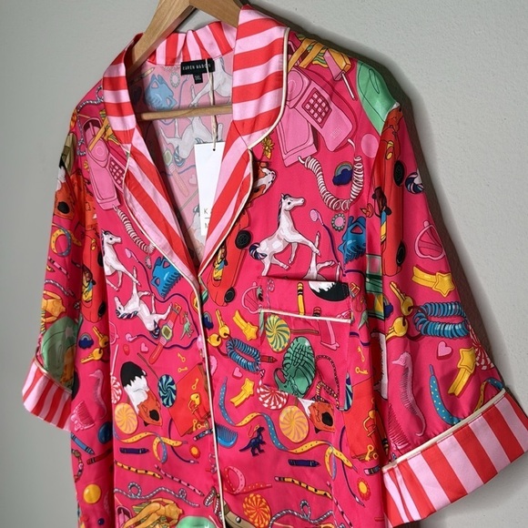 Karen Mabon Bedroom Floor Short Satin Pajama Set in Pink Women's 3XL (16-18) NWT - Picture 5 of 9